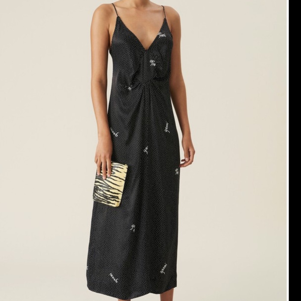 Ganni black satin dress